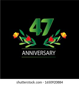 47 años. Tarjeta de saludo decorativa floral para celebración