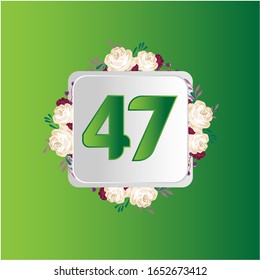 47 Years anniversary. Vector design greeting card with decorative floral for celebration