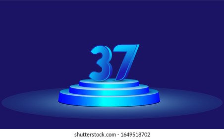 Ilustración de diseño de plantillas vectoriales de 47 años. Blue 3d Números con escenario de podio para celebración