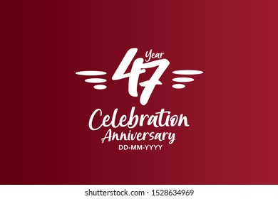 47 years anniversary white colors on red color with triple small stripes on left and right  - vector 