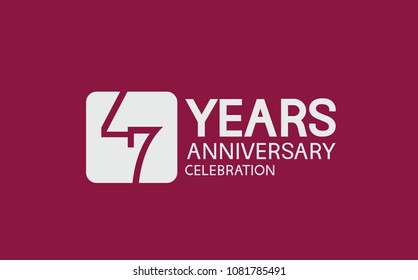 47 years anniversary with white square isolated on purple background for celebration