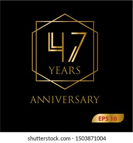 47 years gold anniversary celebration simple logo, isolated on dark background