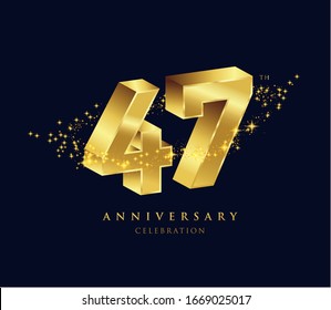 47 years golden 3D anniversary celebration logo vector.