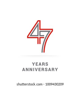 47 Years Golden Anniversary Design using multi liner font number, red and grey colored. isolated on white background