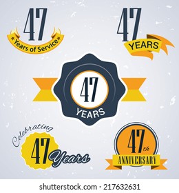 47 years of service/ 47 years / Celebrating 47 years / 47th Anniversary - Set of Retro vector Stamps and Seal for business