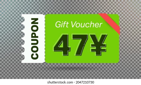 47 Yuan coupon promotion sale for website, internet ads, social media.Big sale and super sale coupon code Japanese yen 47 discount gift voucher coupon vector illustration summer offer ends weekend