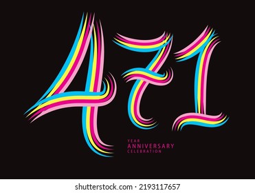 471 número de diseño vectorial, camiseta gráfica, 471 años de celebración de aniversario logotipo de línea colorida, logo de 471º cumpleaños, plantilla de pancarta, elementos de número de logo para tarjeta de invitación, afiche, camiseta.
