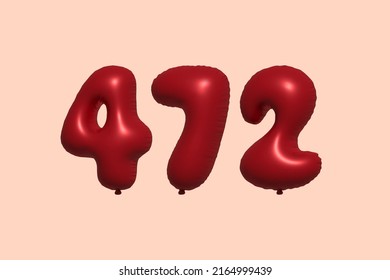 472 3d number balloon made of realistic metallic air balloon 3d rendering. 3D Red helium balloons for sale decoration Party Birthday, Celebrate anniversary, Wedding Holiday. Vector illustration
