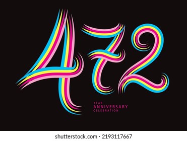472 number design vector, graphic t shirt, 472 years anniversary celebration logotype colorful line,472th birthday logo, Banner template, logo number elements for invitation card, poster, t-shirt.