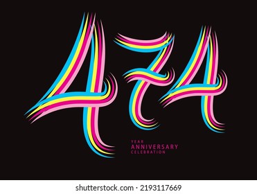 474 número de diseño vector, camiseta gráfica, 474 años de celebración de aniversario logotipo de línea colorida, logo de 474º cumpleaños, plantilla de pancarta, elementos de número de logotipo para tarjeta de invitación, afiche, camiseta.