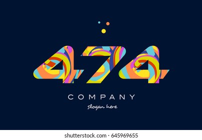 474 number digit numeral logo colored colorful rainbow acrylic modern creative vector icon design template