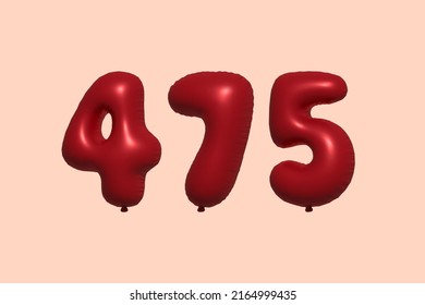 Balón 475 3d número de globo hecho de representación 3d de globo metálico realista. Globos 3D de helio rojo para la venta decoración Fiesta Cumpleaños, Celebración de Aniversario, Fiesta de la Boda. Ilustración del vector