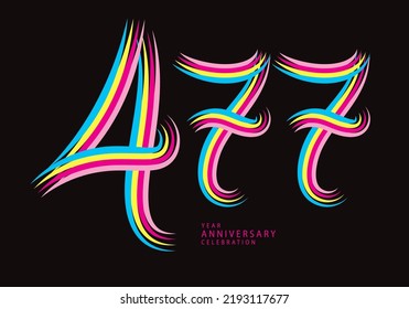 477 number design vector, graphic t shirt, 477 years anniversary celebration logotype colorful line,477th birthday logo, Banner template, logo number elements for invitation card, poster, t-shirt.