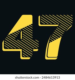 47,Classic Vintage Sport Jersey Number, Uniform numbers in black as fat fonts, number. For American football, baseball or basketball and ice Hockey.