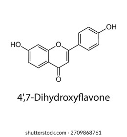 4',7-Dihydroxyflavon-Molekülstruktur, bioaktive Pflanzenverbindung aus Flavonderivaten, sauberes wissenschaftliches Vektordiagramm, chemische Formel