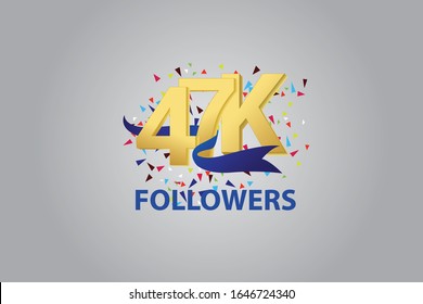 47K, 47.000 Follower Thank you blue ribbon celebration logotype for social media, internet - vector