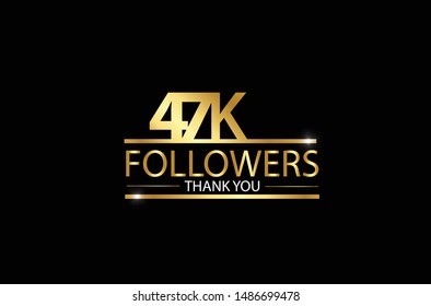 47k, 47.000 Followers celebration logotype. anniversary logo with golden and Spark light white color isolated on black background for social media - Vector