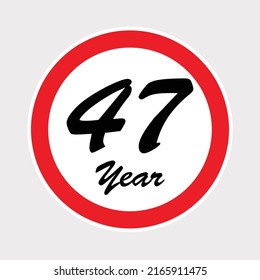 47st anniversary celebration with red ring on gray isolated background