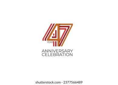 47th, 47 years, 47 year anniversary with retro style in 3 colors, red, pink and brown on white background for invitation card, poster, internet, design, poster, greeting cards, event - vector