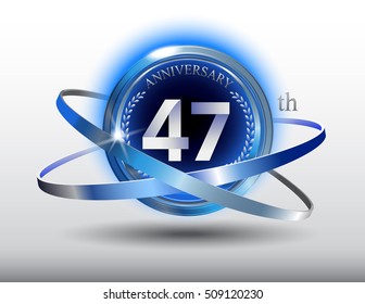 47th anniversary with blue ring and laurel on white background