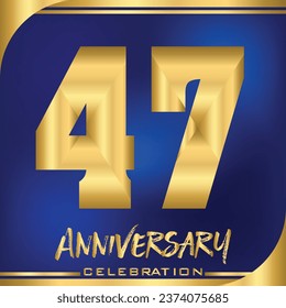 47th Anniversary celebration decoration. Golden number with  blue background. Vector illustration