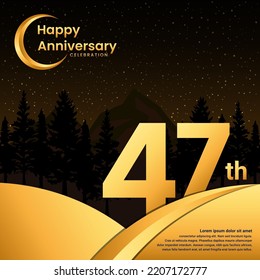 47th anniversary, Anniversary Celebration with golden text, isolated on mountains background, vector template illustration