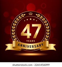 47th Anniversary Celebration. Anniversary logo design with golden color laurel wreath for birthday celebration event, invitation, greeting card, banner, poster, flyer, flyer. Logo Vector Template