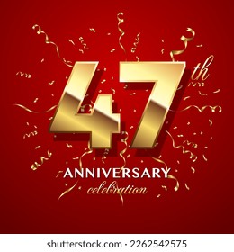 47th Anniversary Celebration. logo design with golden numbers and text for birthday celebration event, invitation, wedding, greeting card, banner, poster, flyer, brochure. Logo Vector Template