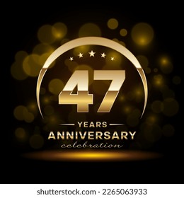 47th Anniversary Celebration. Logo design with golden ring and text for anniversary celebration event, invitation, wedding, greeting card, banner, poster, flyer, brochure. Logo Vector Template