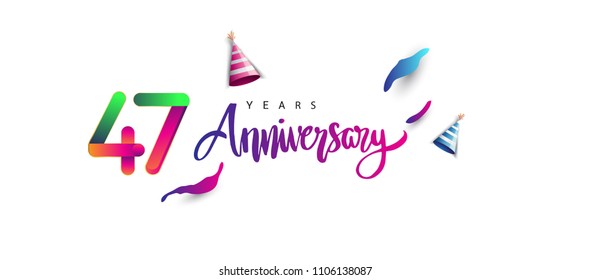 47th anniversary celebration logotype and anniversary calligraphy text colorful design, celebration birthday design on white background.