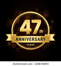 47th anniversary, anniversary celebration template design with gold ribbon. Logo vector illustration