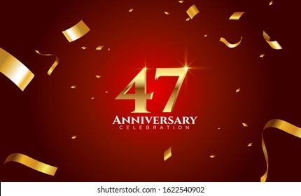 47th Anniversary celebration Vector background by using two colors in the design between gold and red, Golden number 47 with sparkling confetti Realistic 3d sign. Birthday or wedding party