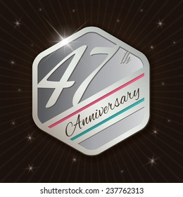 47th Anniversary - Classy and Modern silver emblem / Seal / Badge - vector illustration on  rays and stars background