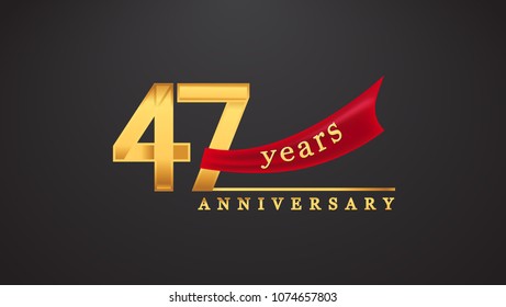 47th anniversary design logotype golden color with red ribbon for anniversary celebration