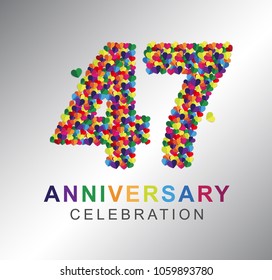 47th anniversary design logotype paper hearts multi-color for celebration.
