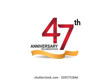 47th anniversary design logotype red color and golden ribbon for celebration isolated on white background
