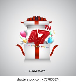 47th anniversary design with red number inside gift box isolated on white background for celebration event