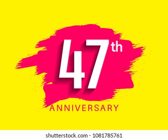 47th anniversary flat design pink brush on yellow background for celebration event 