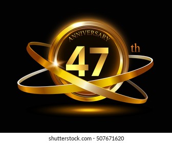 47th anniversary with gold ring graphic elementson black bacground