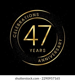 47th anniversary, golden anniversary with a circle, line, and glitter on a black background.