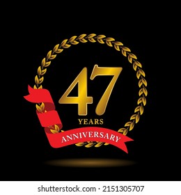 47th Anniversary logo. Anniversary celebration template design with golden ribbon for booklet, leaflet, magazine, brochure poster, banner, web, invitation or greeting card. Vector illustrations.
