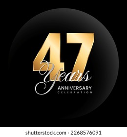 47th Anniversary logo. Golden number with silver color text. Logo Vector Template Illustration