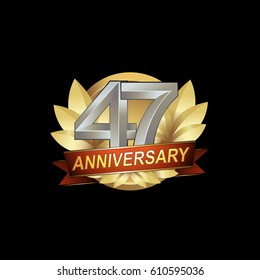 47th Anniversary logo with golden wreath, silver number, red ribbon, black background
