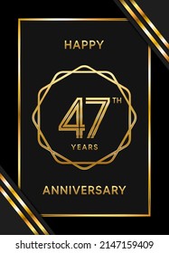 Logotipo del 47 aniversario. Diseño de planilla de celebración del aniversario con anillo de oro para folletos, folletos, revistas, póster de folleto, banner, web, invitación o tarjeta de saludo. Ilustraciones vectoriales.