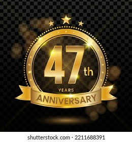 47th Anniversary Logotype with Gold Confetti Isolated on Black Background, Vector Design for Greeting Card and Invitation Card