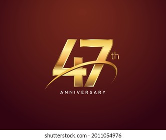 47th anniversary logotype golden color with swoosh, isolated on elegant background for anniversary celebration event.