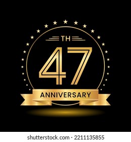 47th Anniversary, Perfect template design for anniversary celebration with gold color for booklet, leaflet, magazine, brochure poster, web, invitation or greeting card. Vector template