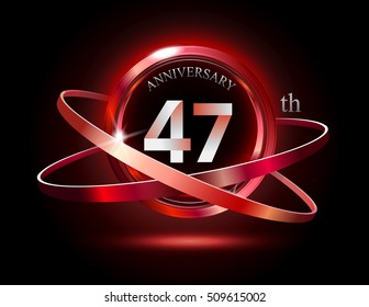 47th anniversary with shiny red ring on black background