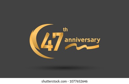 47th anniversary with swoosh golden color and ribbon for celebration event