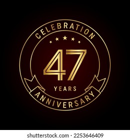 47th anniversary template design concept with golden ribbon for anniversary celebration event. Logo Vector Template